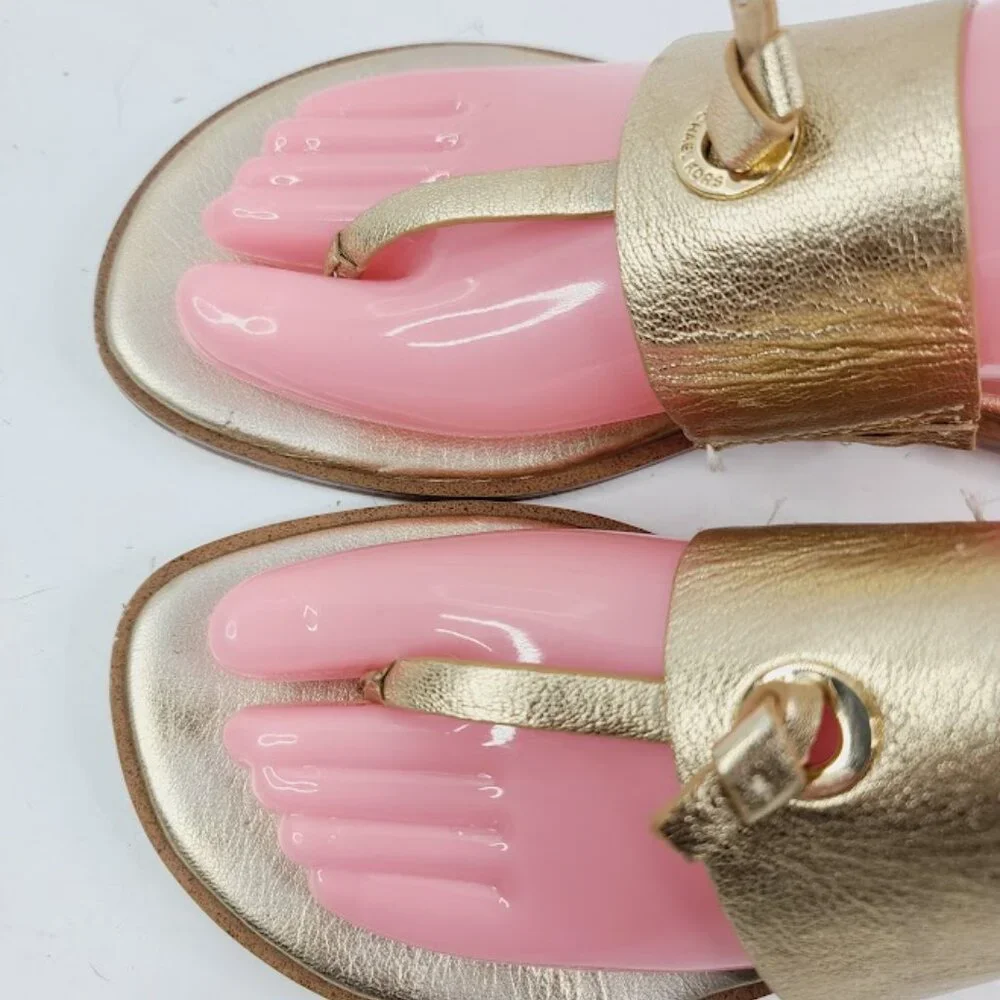 Michael Kors Women's Gold Leather Slip-On‎ Luxe Flat Thong Sandal Size 8.5